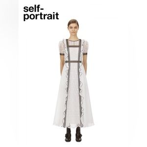 Self-Portrait White Monochrome Guipure Lace Midi Dress (UK8/US4)